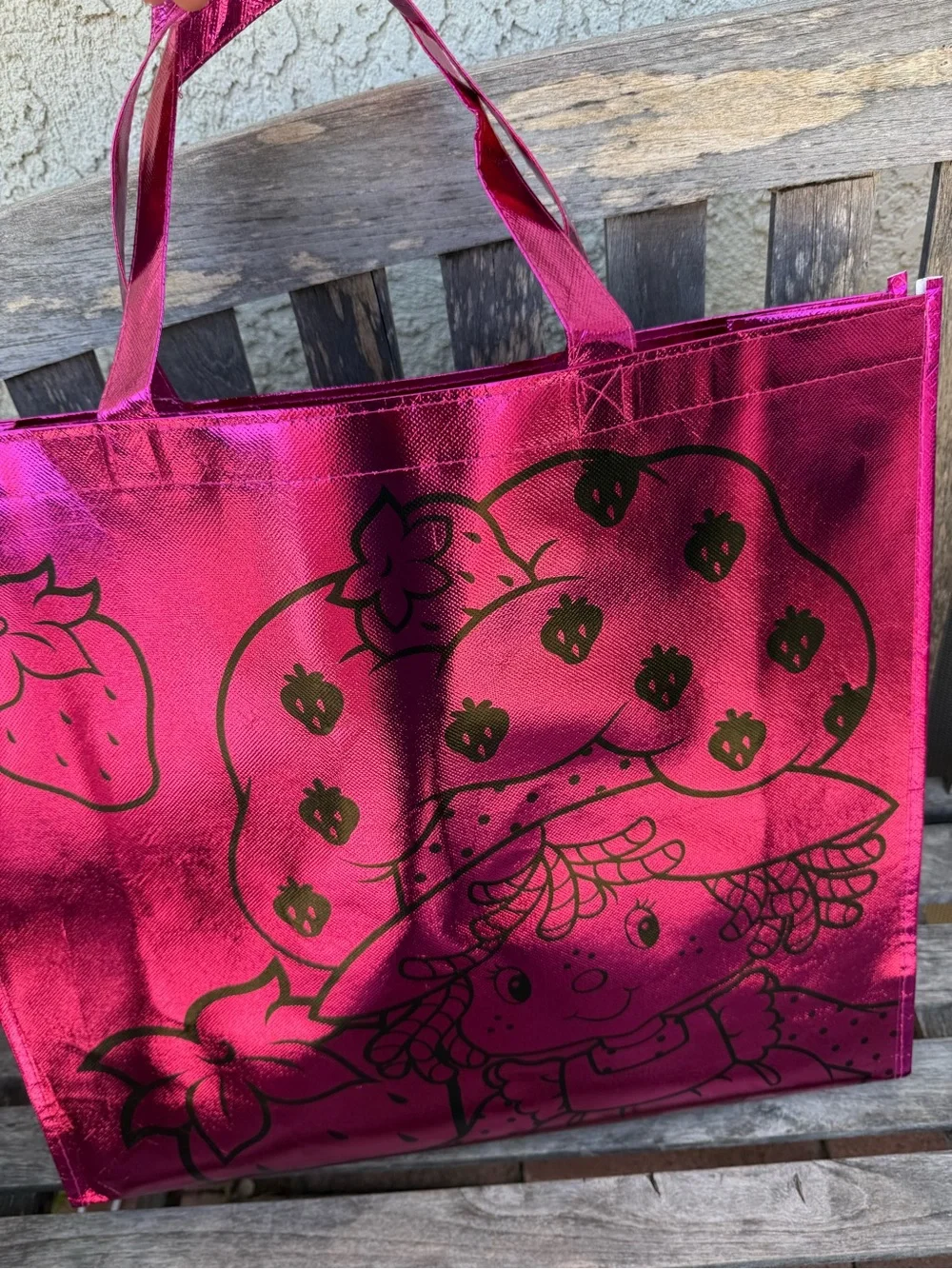Pink Metallic Strawberry shortcake Graphic Tote Bag new